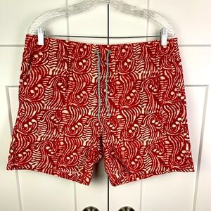 NWT J Crew Men’s 6” Swim Trunk Shorts SMALL LARGE Red Batik Print